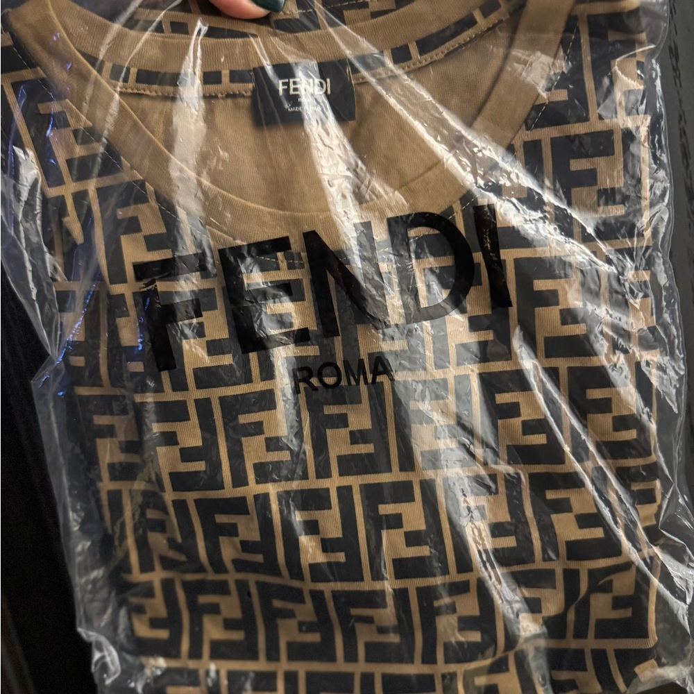 Fendi Men's Tan Logo Tee brand new in bag.